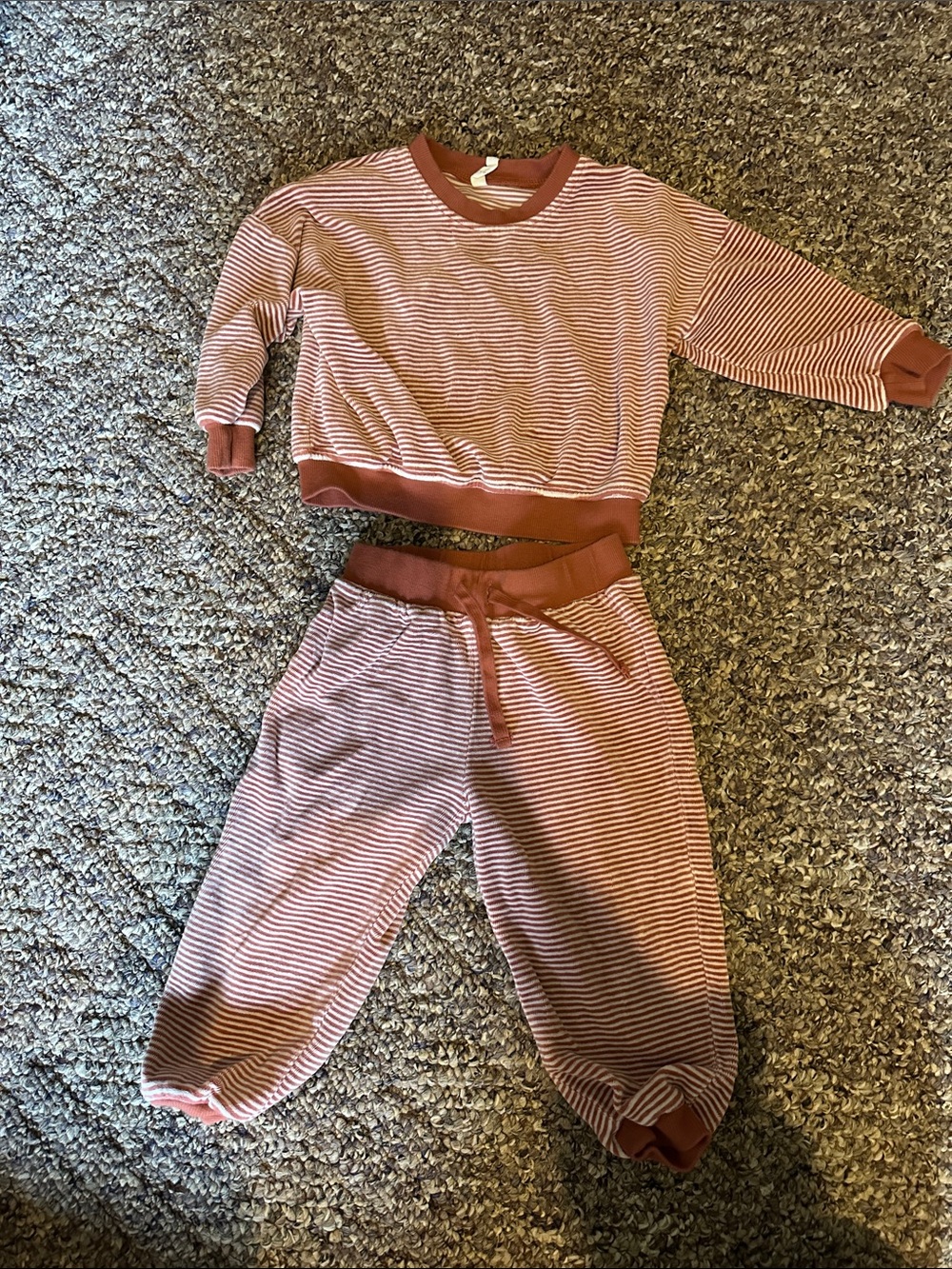 Striped Rust & Cream Set - Cozy Long Sleeve Top & Pants
